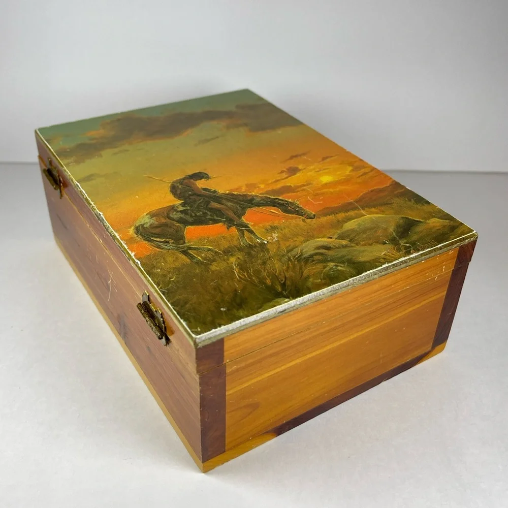 Vintage End of Trail keepsake cedar box